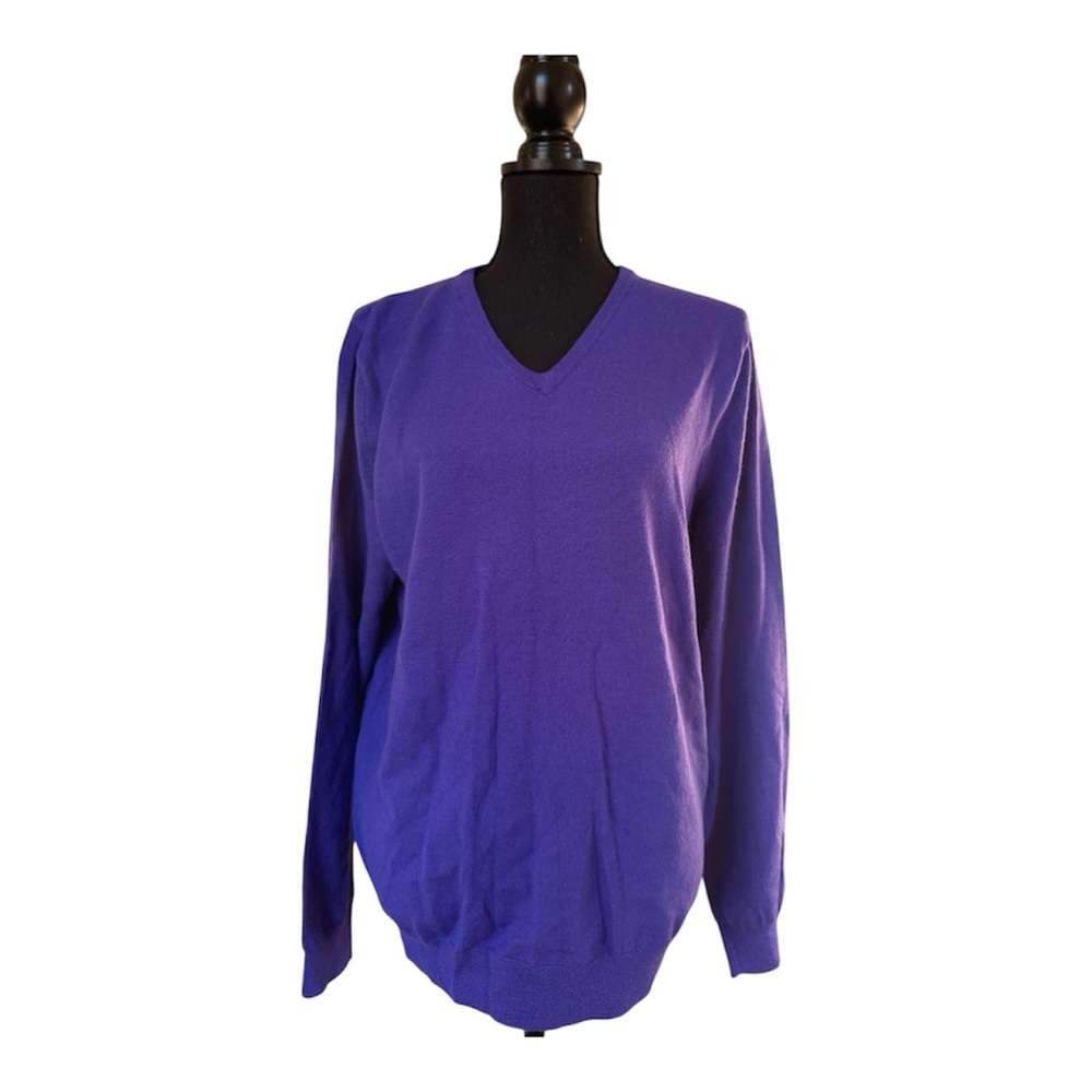 J.Crew Purple 100% Merino Wool V-Neck Sweater Slim Fit Size L